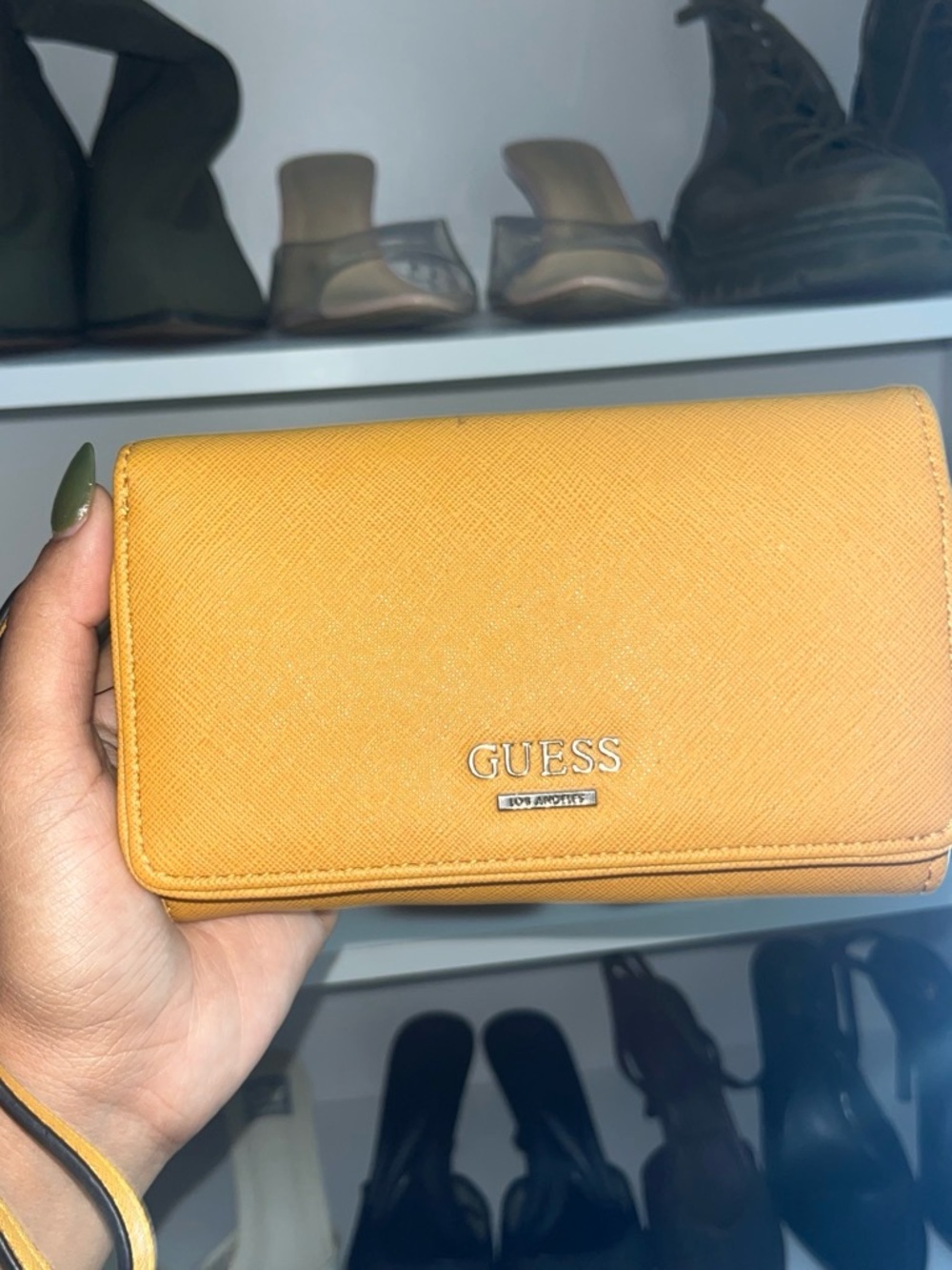 GUESS Yellow Saffiano Wristlet Wallet